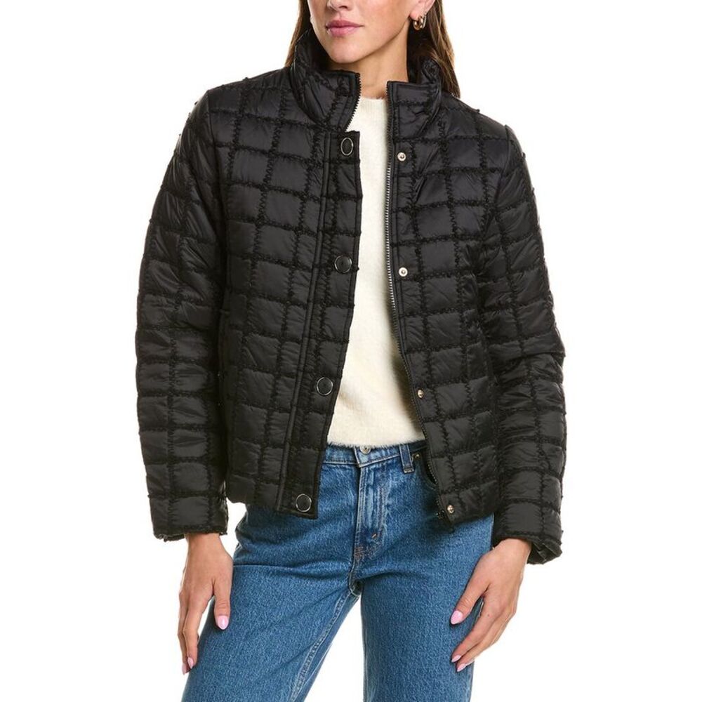 Cece Womens  Stand Collar Short Quilted Jacket, Black